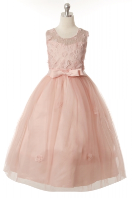 Girls Dress Style 1051 - Blush Pink Elegant Sleeveless Dress with Flower Details